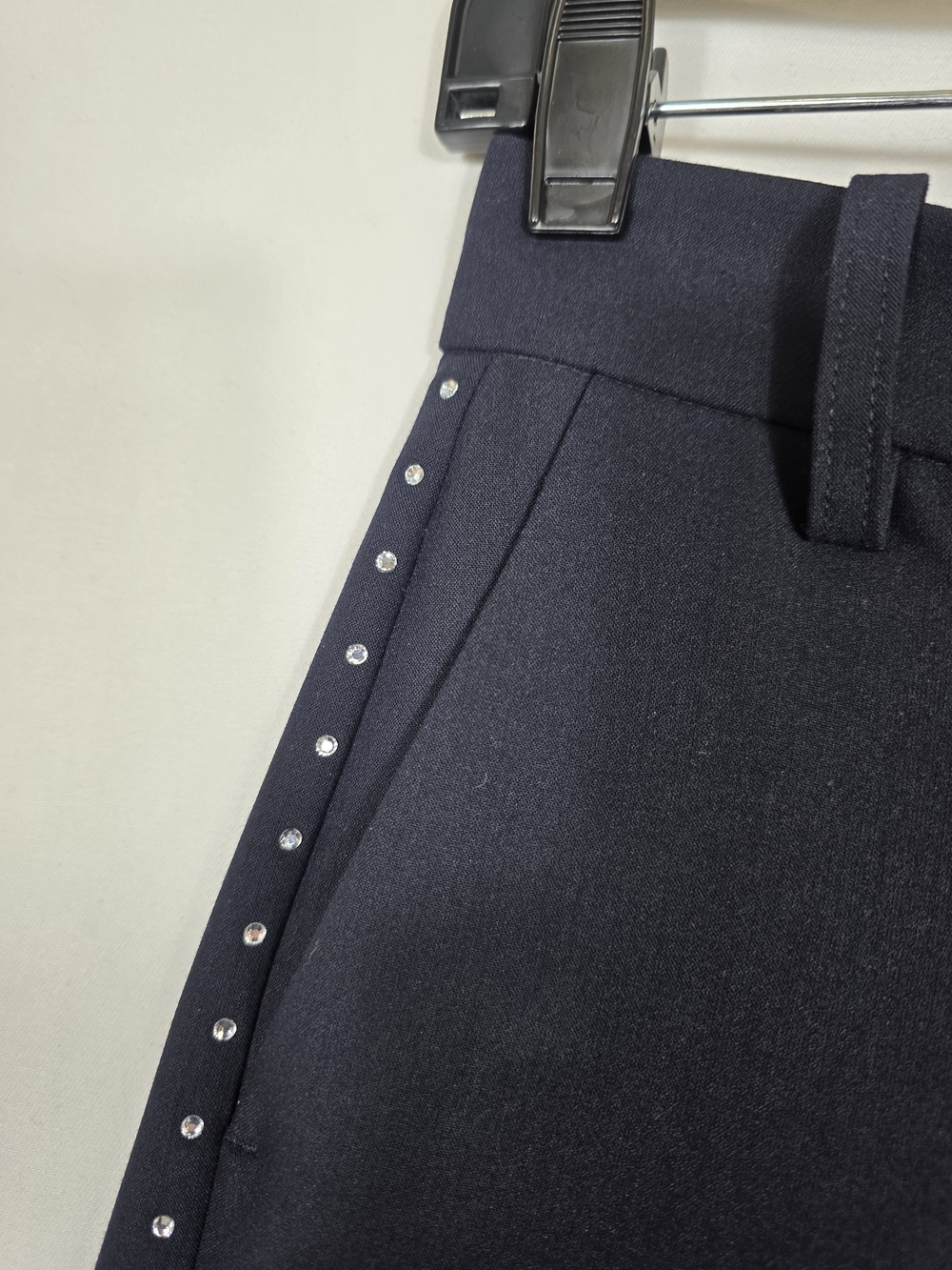 Zadig & Voltaire Panol Tailleur Strass Woven Wide-Leg Pants Rhinestones side det - Picture 8 of 14